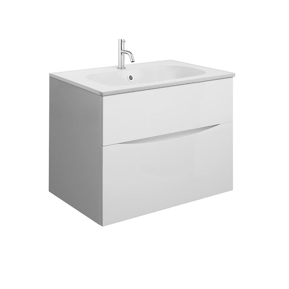 Product Cut out image of the Crosswater Glide II White Gloss 700mm Double Drawer Unit with Matt White 1 Tap Hole Basin