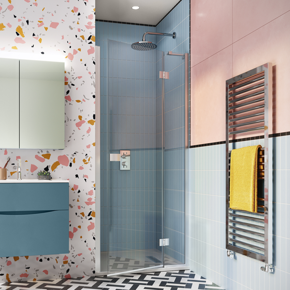 Photo of Crosswater Design 8 Hinged Door with Inline Panel in Recess