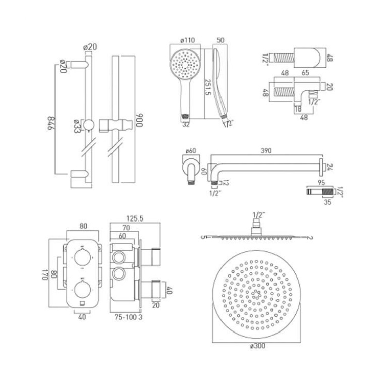 Vado Tablet Altitude Vertical Twin Outlet Thermostatic Shower Package