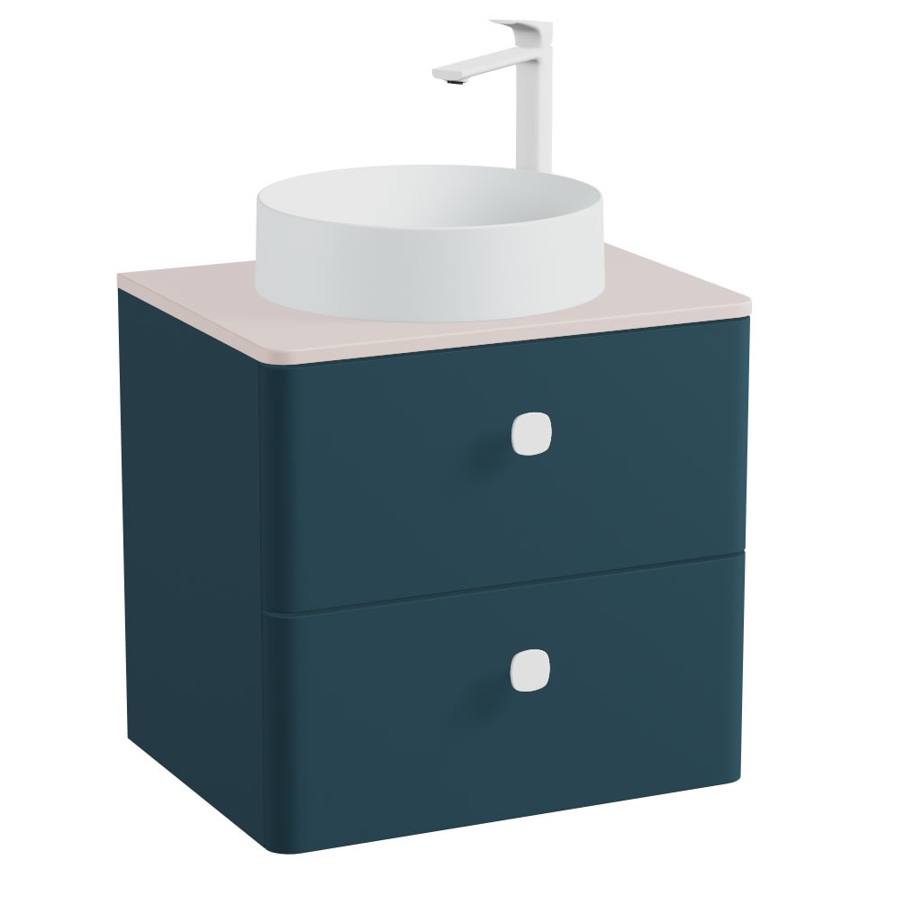 Vado Cameo 600mm Atlantic Blue Wall Hung 2 Drawer Vanity Unit, Pink Worktop & Arctic Basin