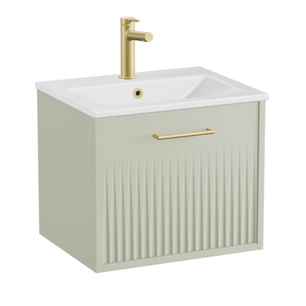 Vado Safari Fluted 500mm Sage Green Wall Hung Vanity Unit & Ceramic Basin