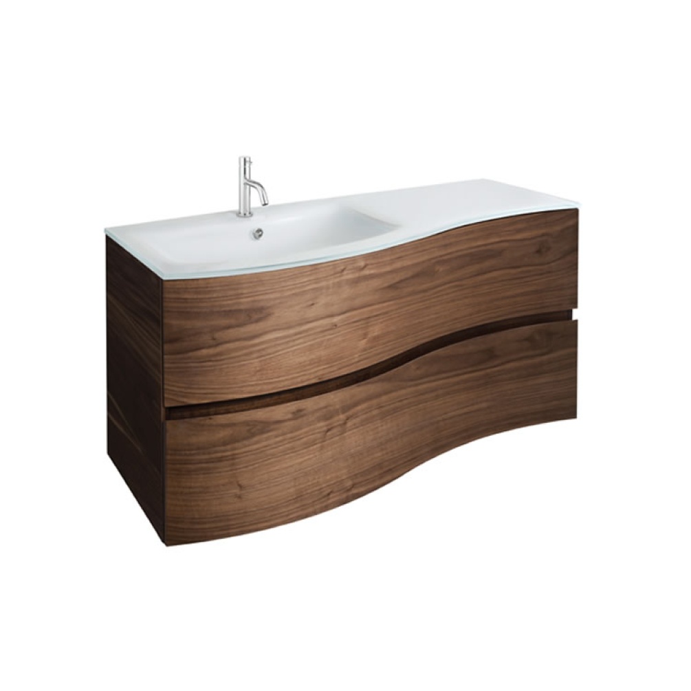 Cutout image of Crosswater Svelte 1000 American Walnut Wall-Hung Vanity Unit & Ice White Basin
