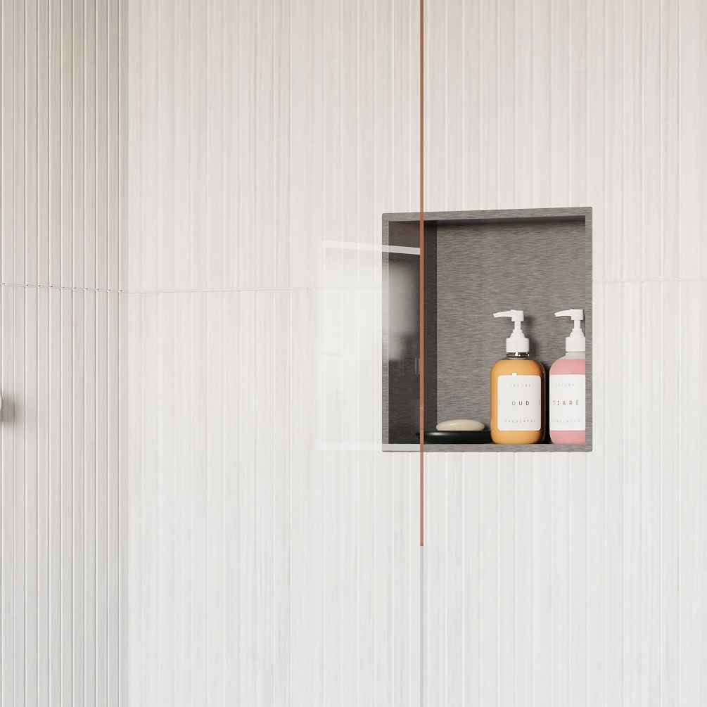 Lifestyle image of Crosswater Brushed Stainless Steel 305mm Shower Niche