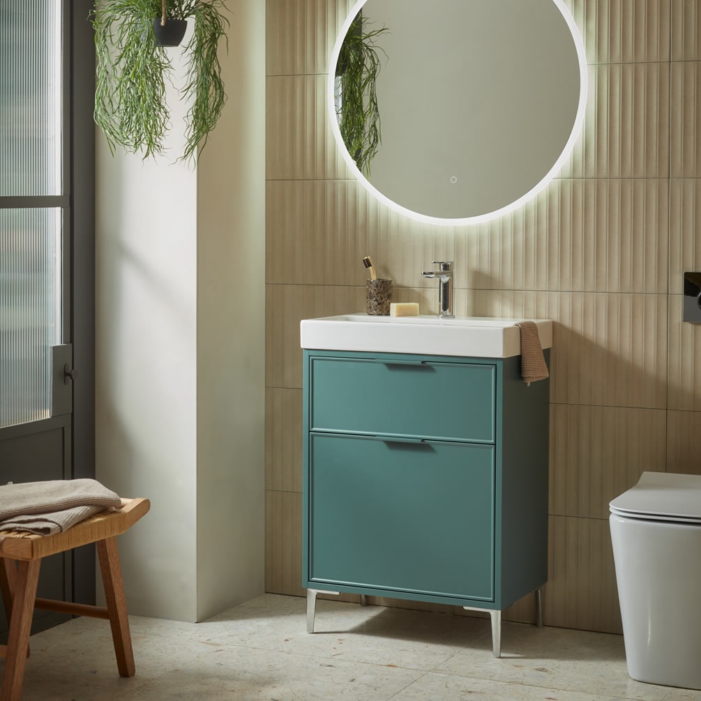 Tavistock Arlington 600mm Matt Viridian Green Freestanding Vanity Unit & Basin - Lifestyle Image 1