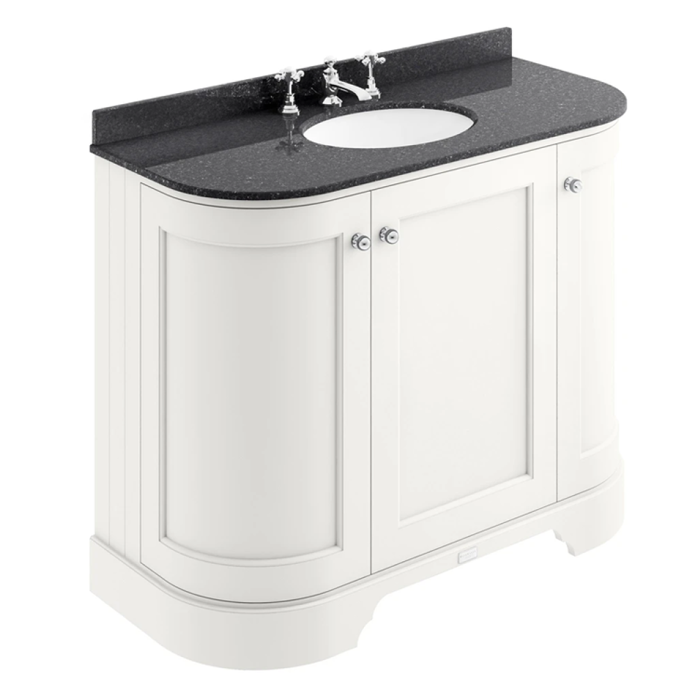 Bayswater Pointing White 1000mm 3 Door Curved Unit & Black 3TH Worktop