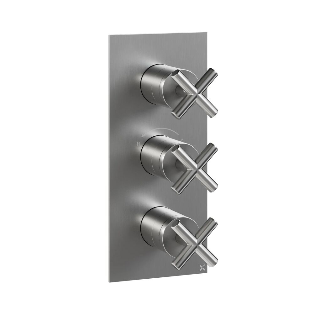 Crosswater MPRO Crosshead Brushed Stainless Steel 2 Outlet 3 Handle Shower Valve