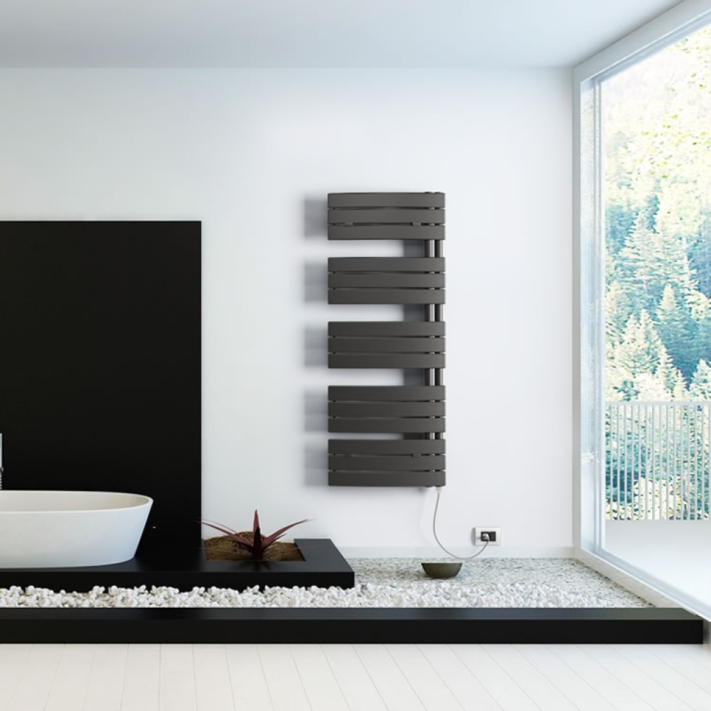 Lifestyle image of Lazzarini E-Pieve Electric Anthracite Towel Radiator