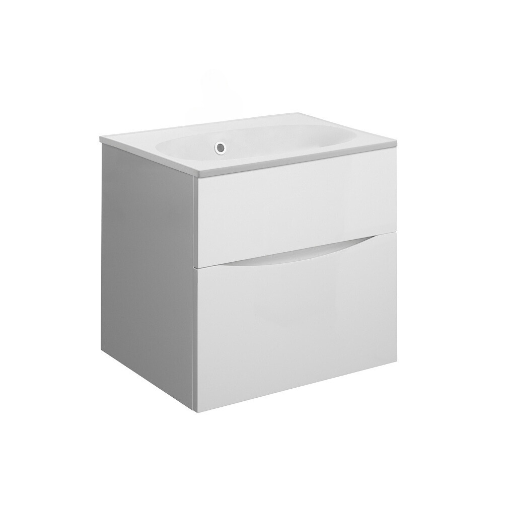 Product Cut out image of the Crosswater Glide II White Gloss 500mm Double Drawer Unit with Matt White 0 Tap Hole Basin