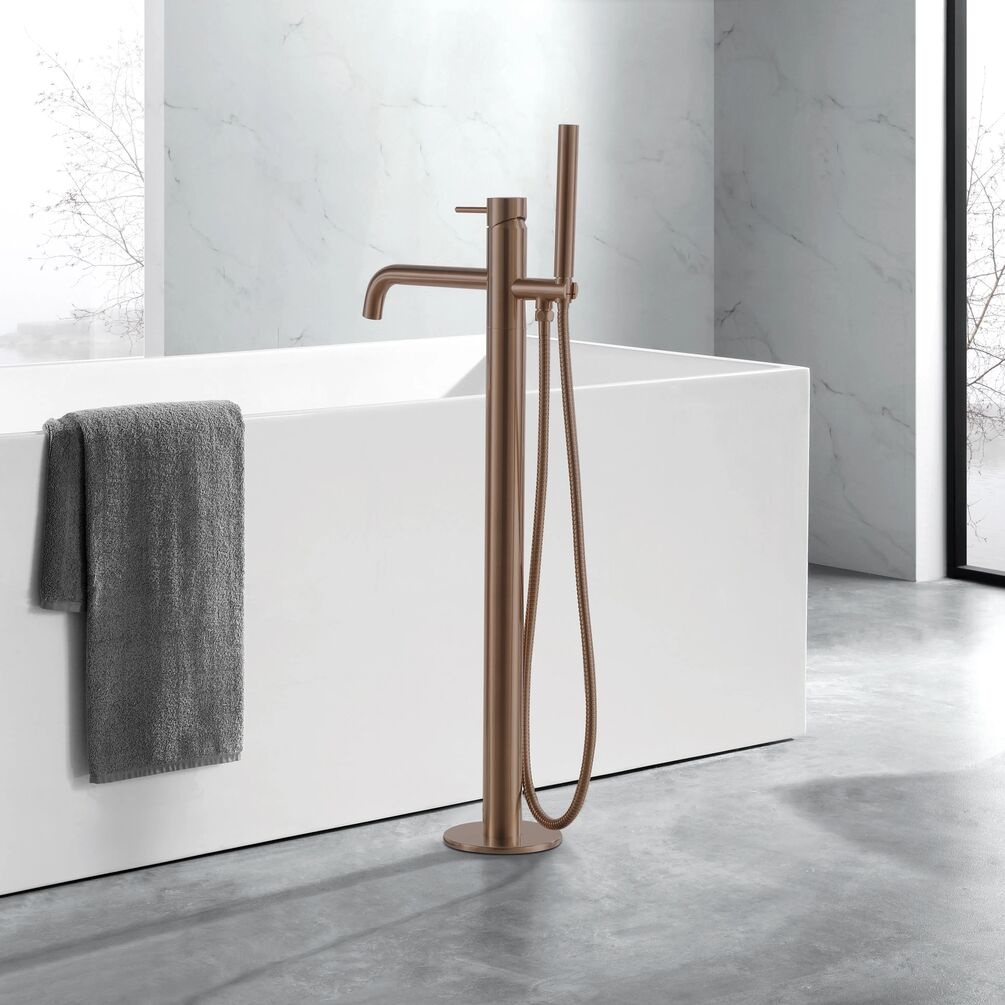 Lifestyle Image of JTP Brushed Bronze Floor Standing Bath Shower Mixer with Kit