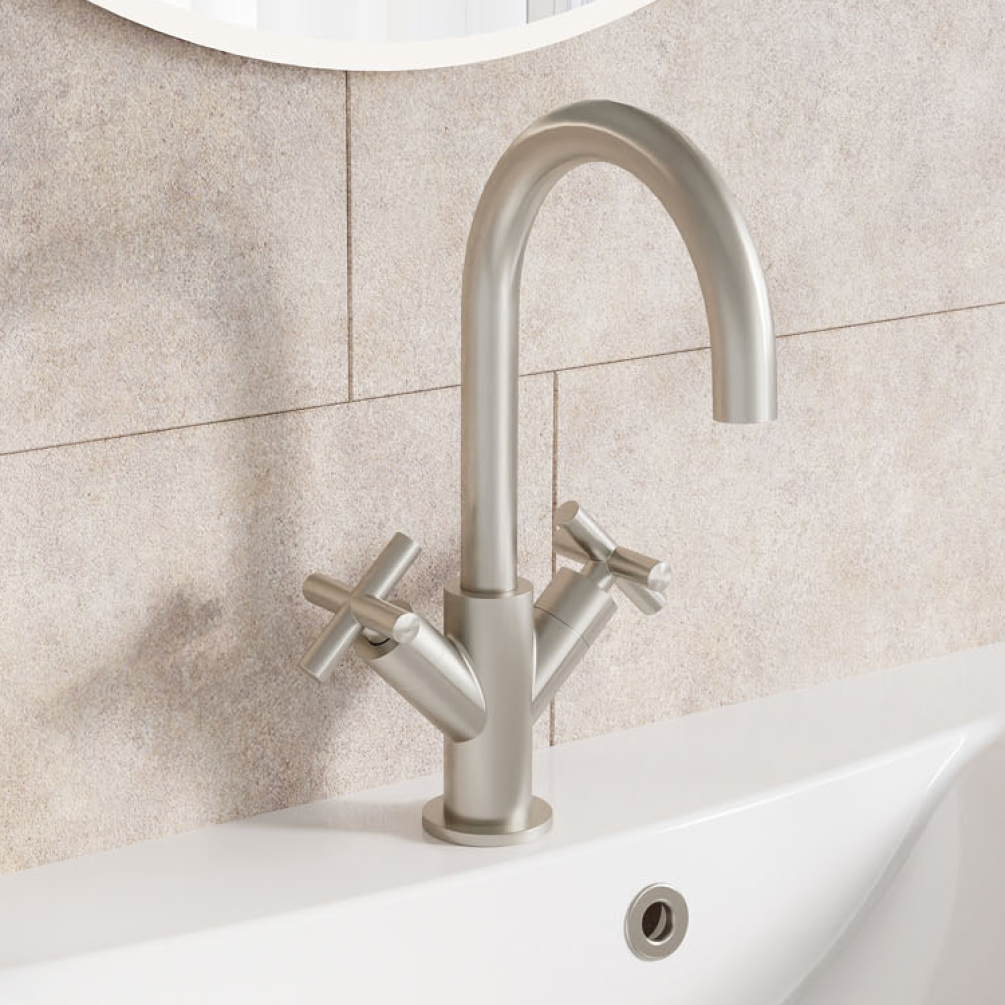 Lifestyle Photo of Crosswater MPRO Brushed Stainless Steel Crosshead Basin Monobloc
