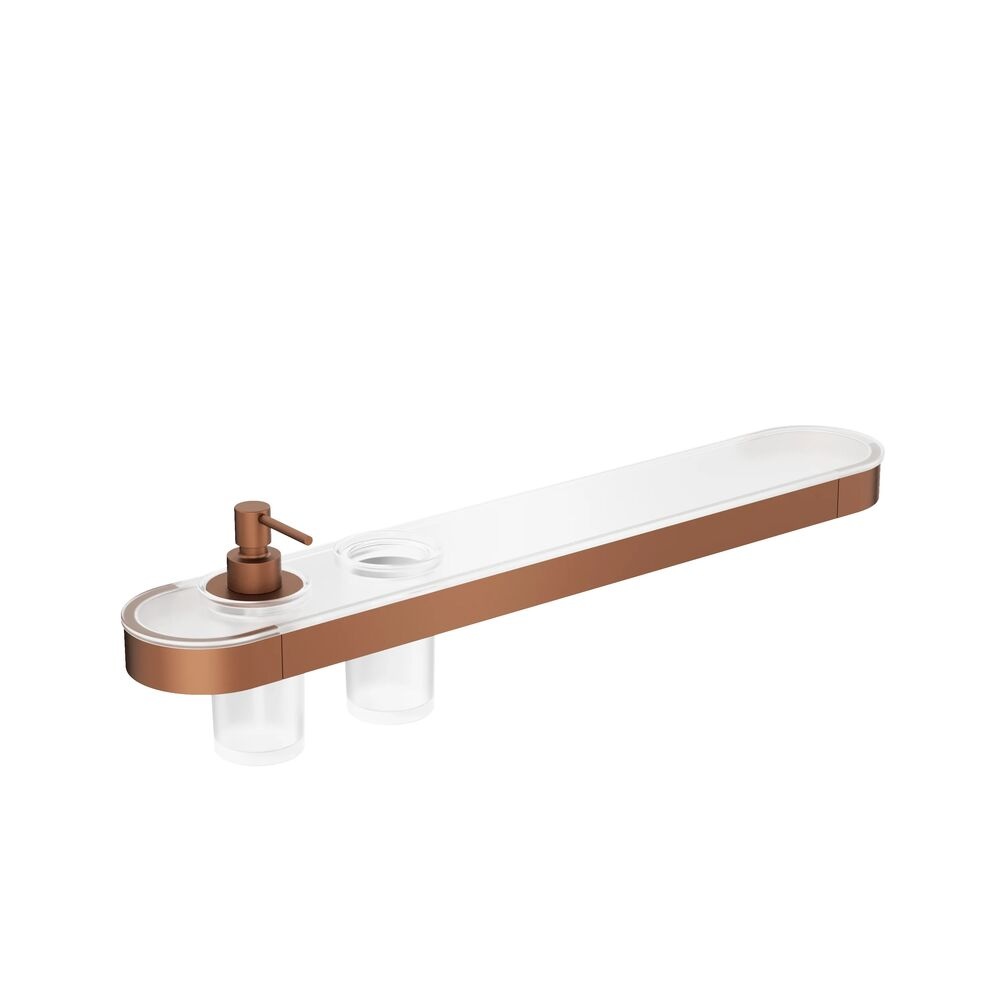 Crosswater Velo Brushed Bronze Shelf, Soap Dispenser & Tumbler Holder - Left Hand