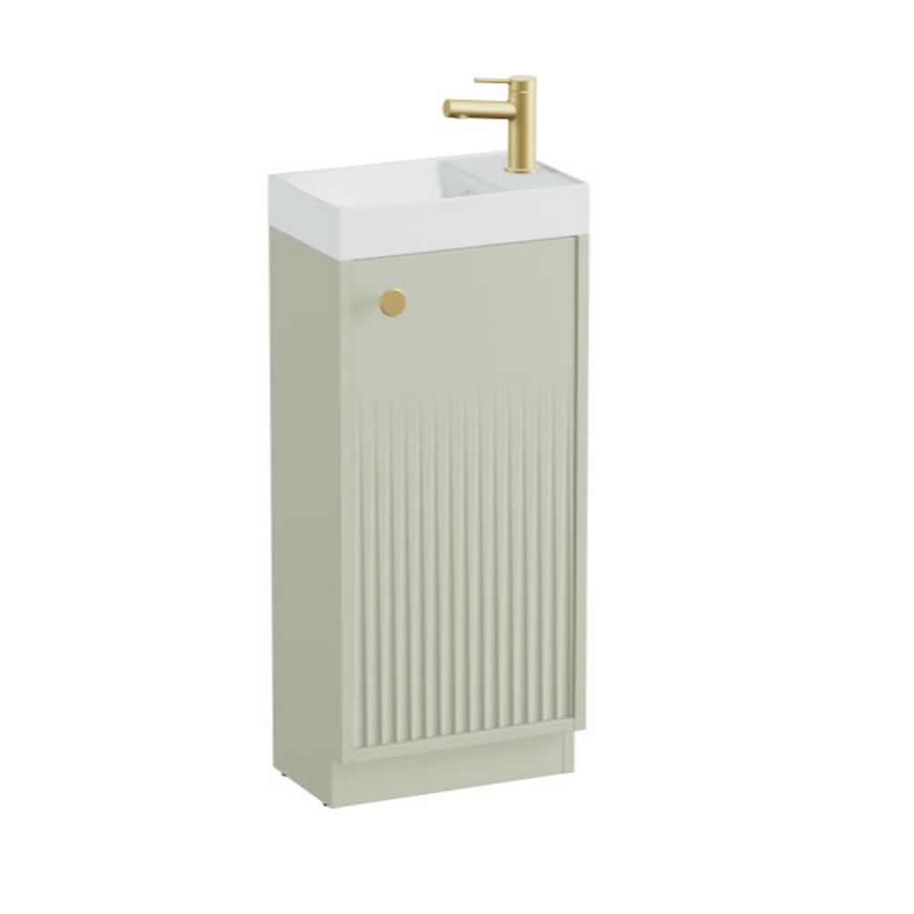 Vado Safari Fluted 400mm Sage Green Floor Mounted Vanity Unit & Mineral Basin