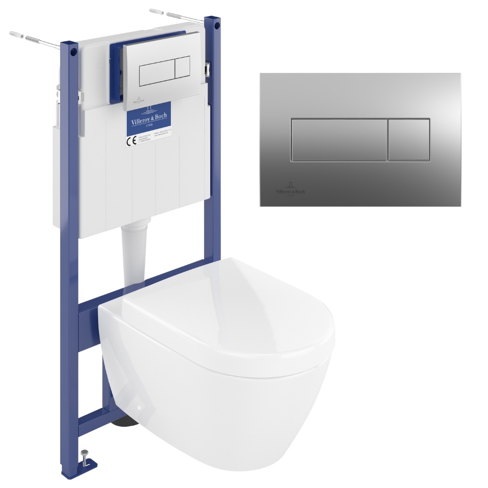 Product cut out photo of Villeroy & Boch Architectura Wall Hung WC & ViConnect Pro S 1.12m Toilet Frame in Matt Chrome 92122869 5814HR01