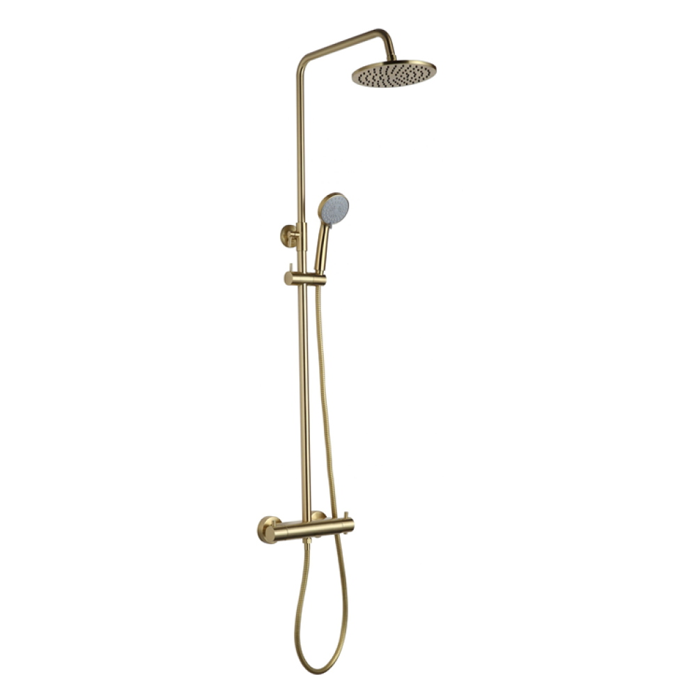 Product Cut out image of the JTP Vos Brushed Brass Thermostatic Exposed Bar Valve Shower Kit