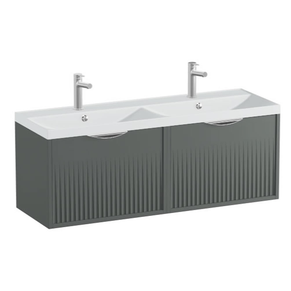 Vado Safari Fluted 1200mm Charcoal Grey Wall Hung Vanity Unit & Arctic White Basin