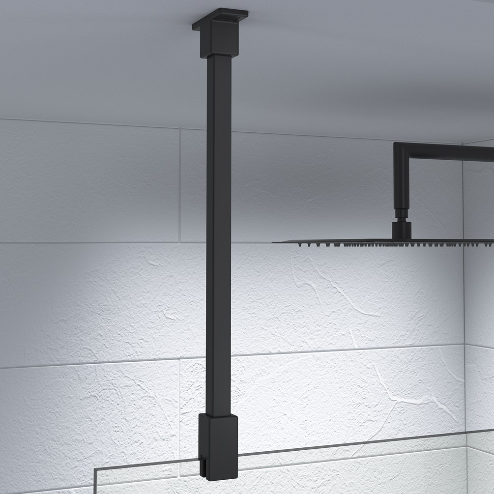 product lifestyle image of Kudos Showers Ultimate 600mm Matt Black Ceiling to Glass Fixing Kit Stabilising Bar 10WPGCMBK