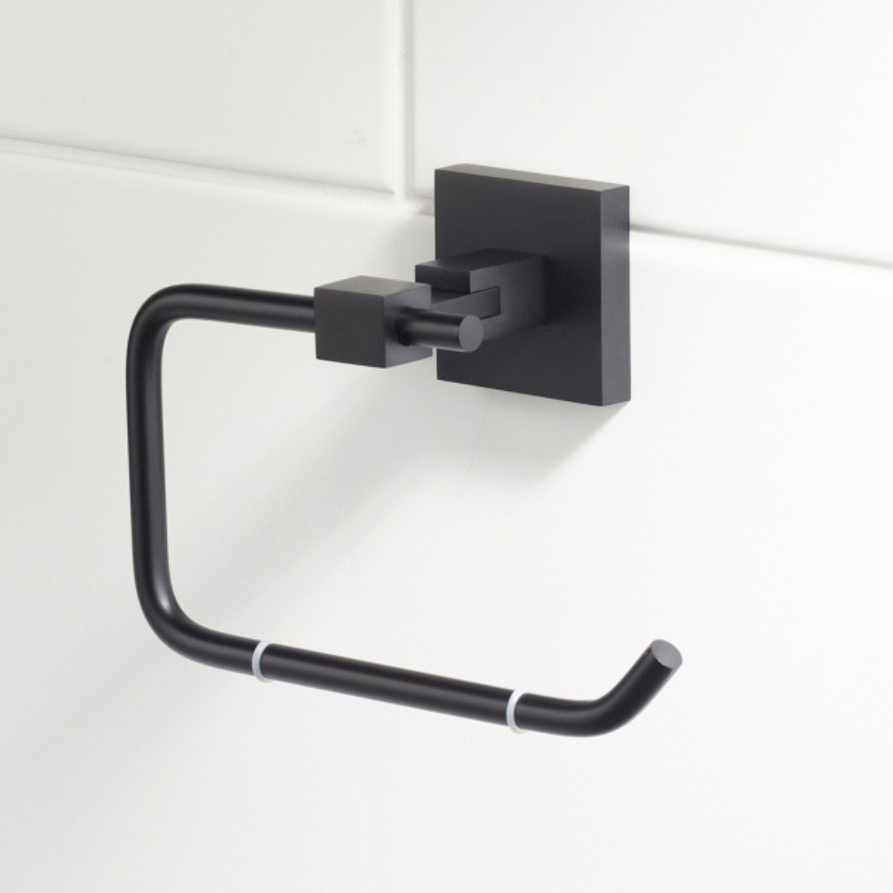Lifestyle image of the Bristan Square Black Toilet Roll Holder