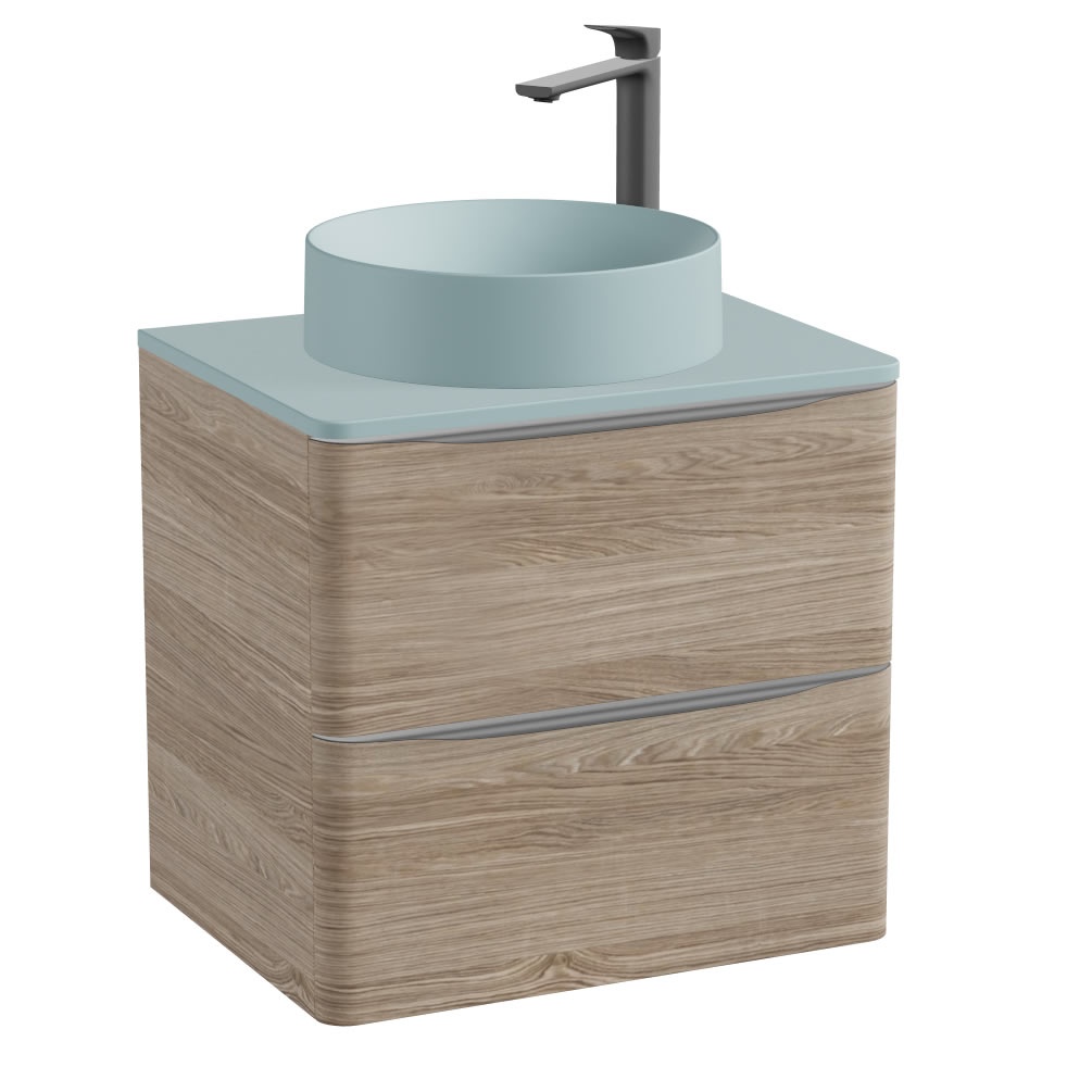 Vado Cameo 600mm Natural Oak Wall Hung Vanity Unit, Cove Blue Worktop & Basin