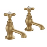 Booth & Co. Axbridge White Cross Brushed Brass Basin Pillar Taps