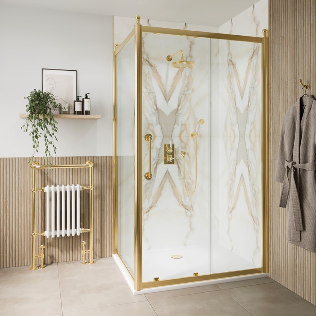 Burlington Classique 1850 1200mm Gold Sliding Shower Door With Side Panel