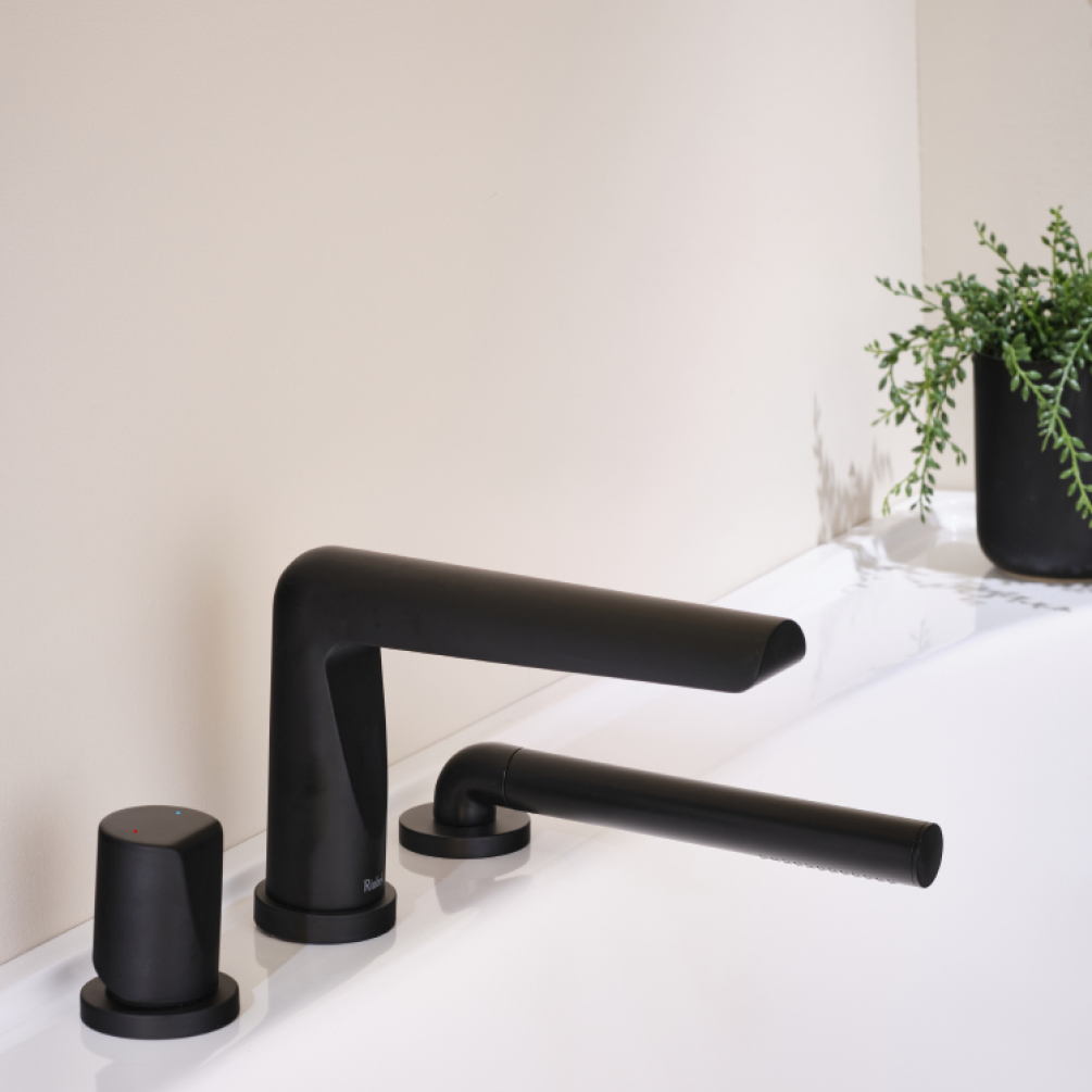 Photo of the Riobel Parabola Deck Mounted Bath Shower Mixer in Black