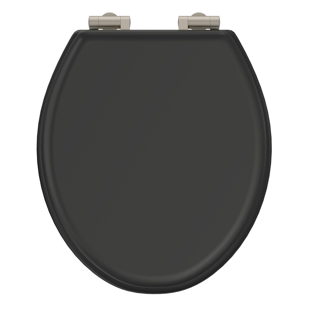 Product cut out image of burlington guild ashbee grey soft close toilet seat with nickel hinges GU6105AG GUHGL