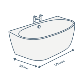 iconography image of a bathtub with 1700mm length text and 800mm width text illustrating this sized bath