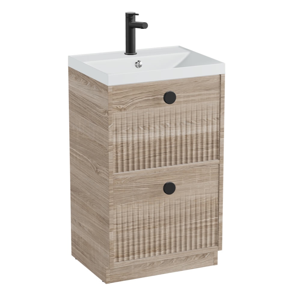 Vado Safari Fluted 500mm Natural Oak Floorstanding Vanity Unit & Mineral Basin