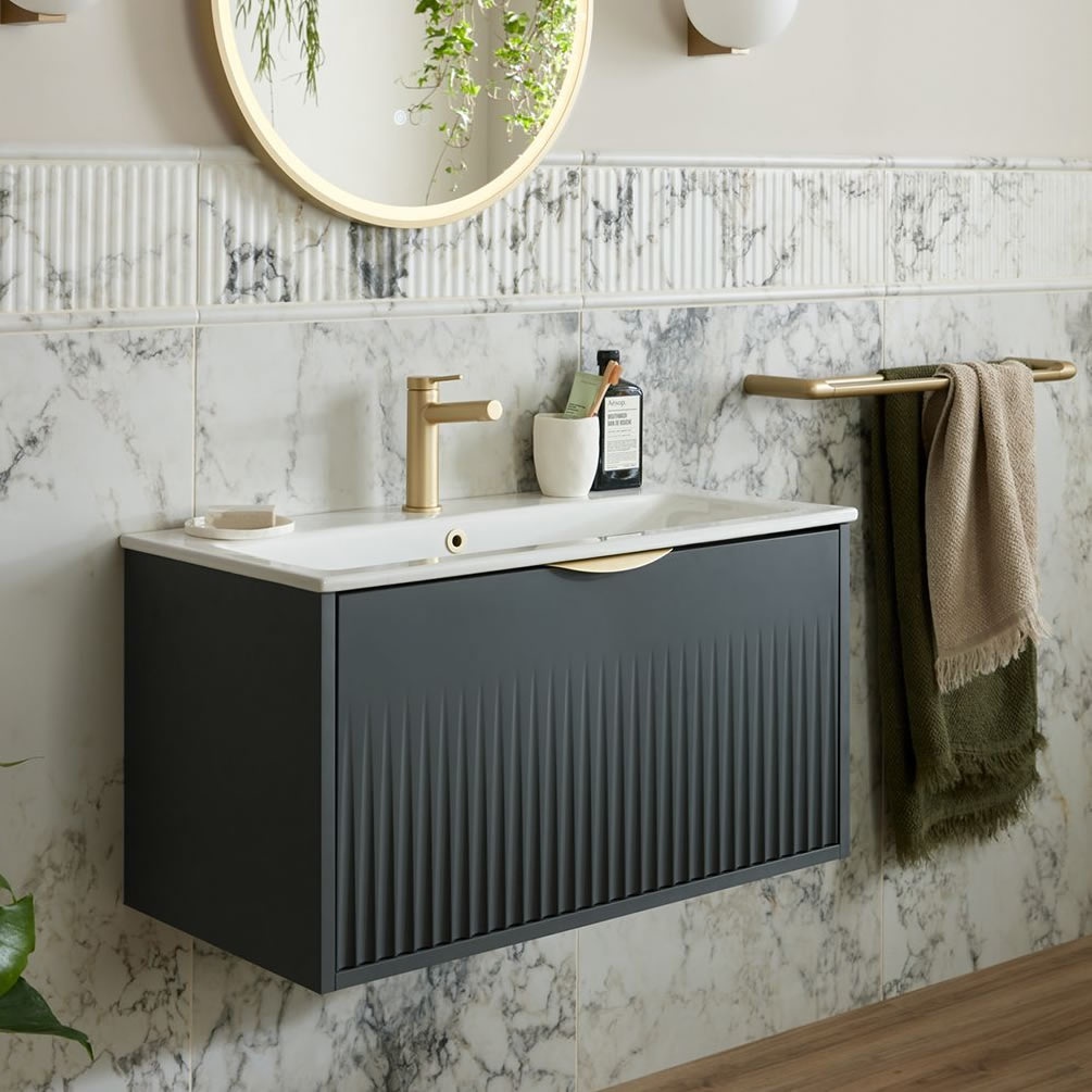 Vado Safari Fluted 800mm Charcoal Grey Wall Hung Vanity Unit - Lifestyle 2