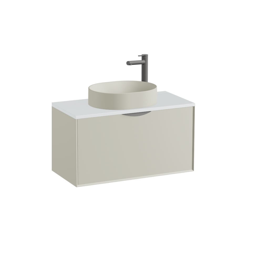 Vado Safari Smooth 800mm Cashmere Wall Hung Vanity Unit & Arctic White Worktop