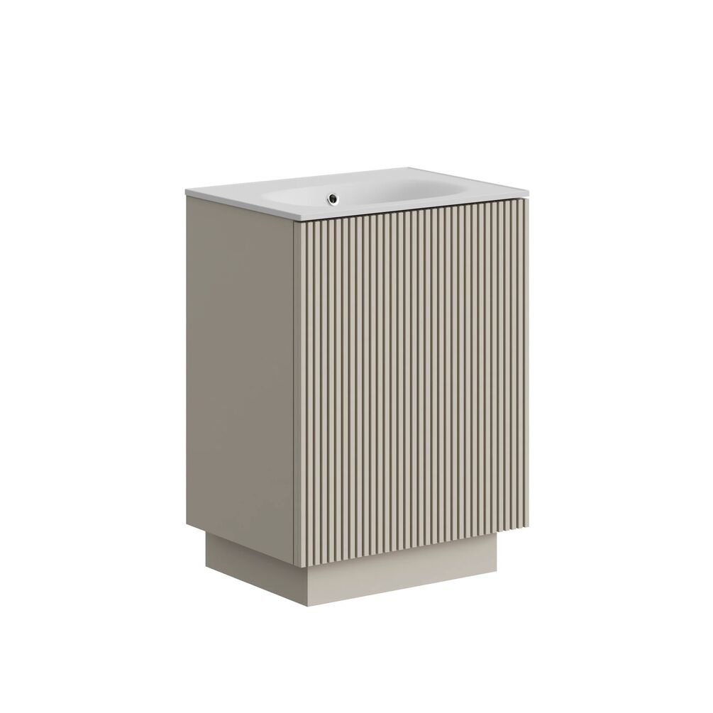 Crosswater Limit Warm Stone 600mm Floorstanding Vanity Unit & Matt White Basin