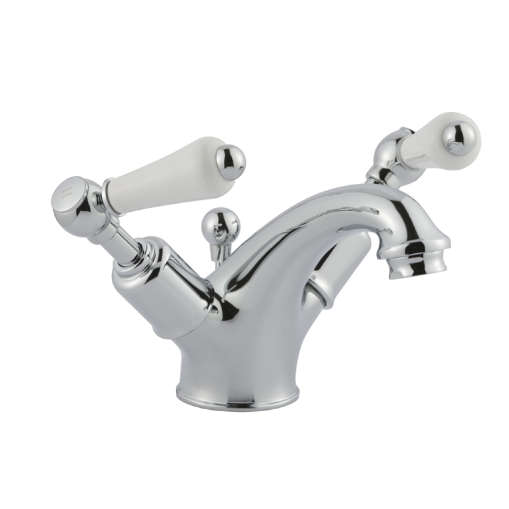 Photo of JTP Grosvenor Lever Chrome Mono Basin Mixer with Pop Up Waste - White Levers Cutout