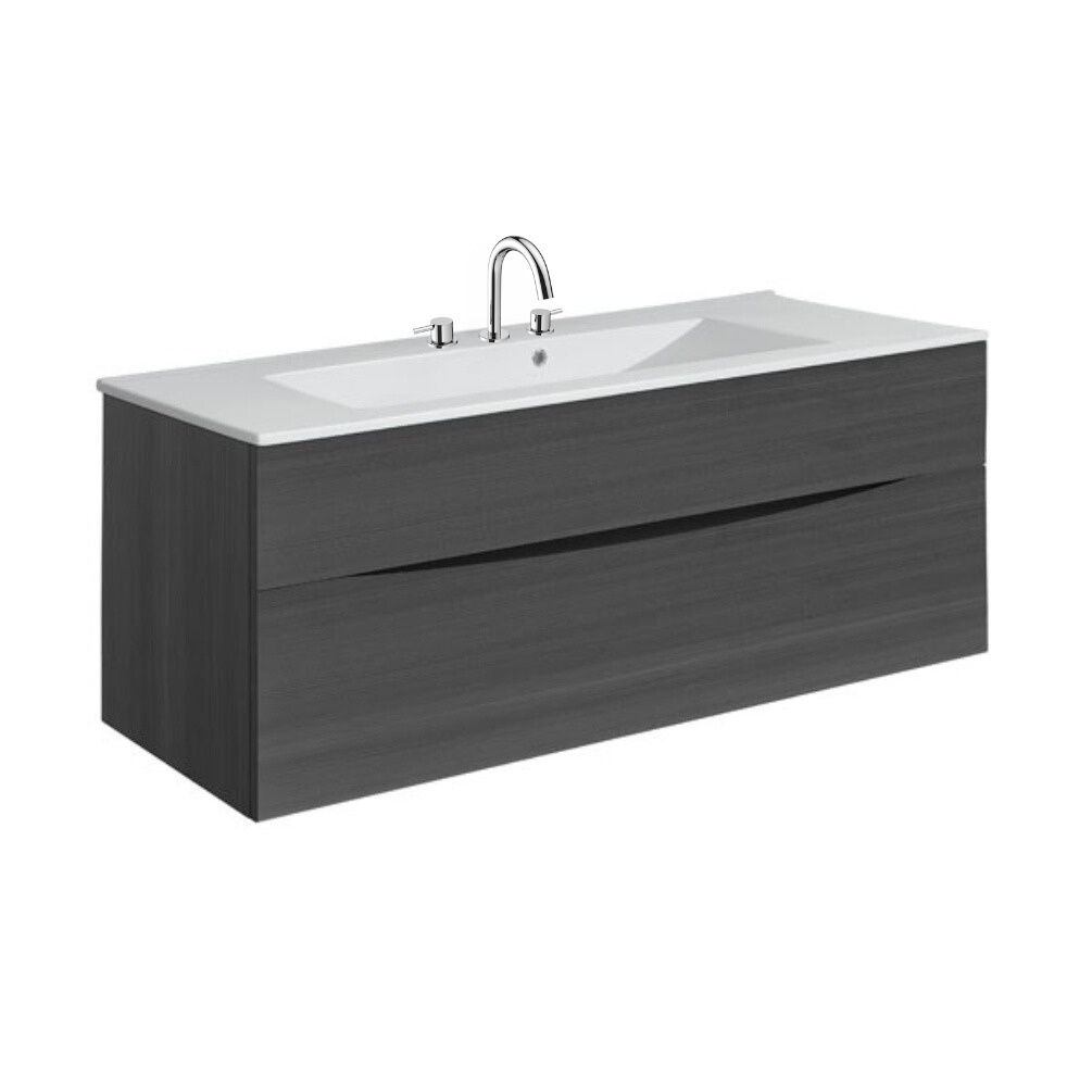 Product Cut out image of the Crosswater Glide II Steelwood 1000mm Double Drawer Unit with Ceramic 3 Tap Hole Basin