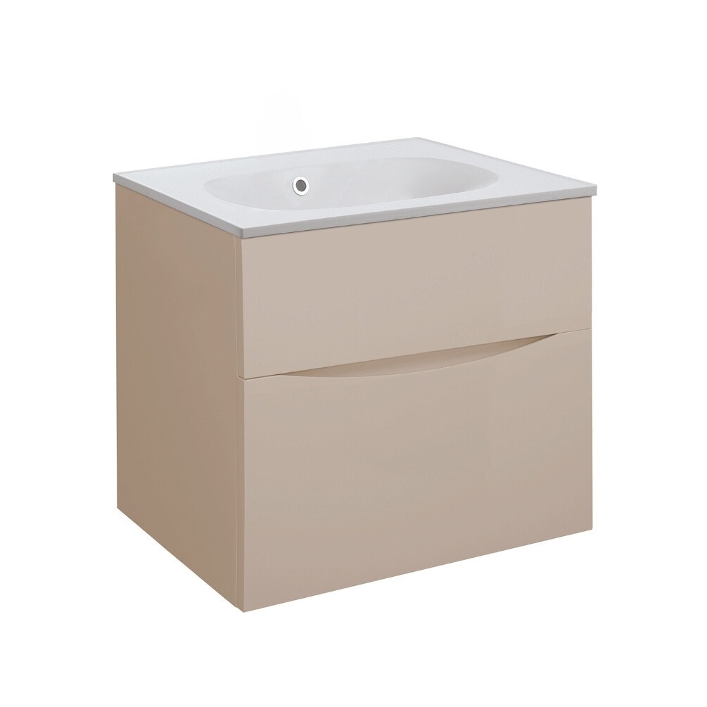 Product Cut out image of the Crosswater Glide II Warm Stone 600mm Double Drawer Unit with Matt White 0 Tap Hole Basin
