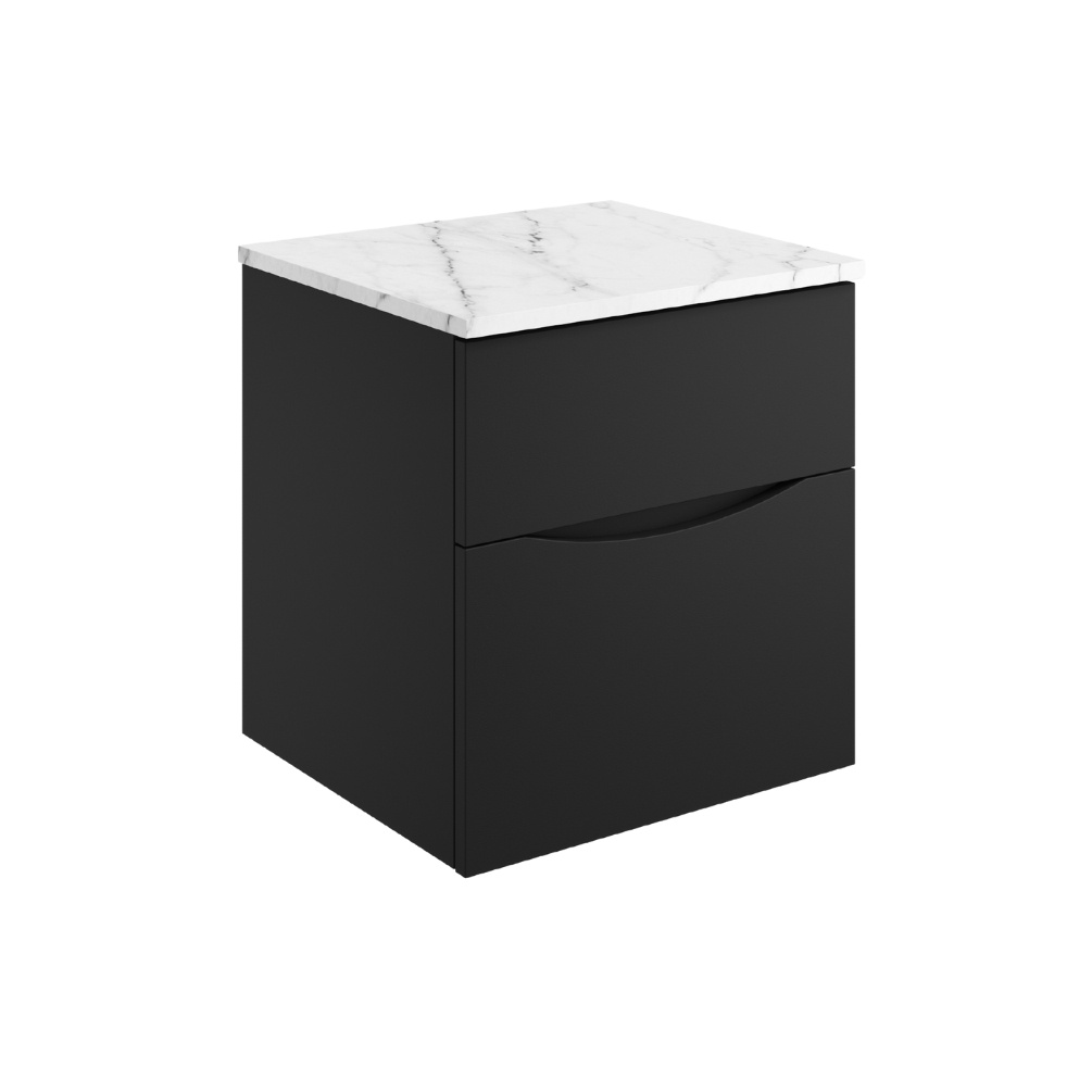 Product Cut out image of the Crosswater Glide II Matt Black 500mm Double Drawer Unit with Carrara Marble Worktop