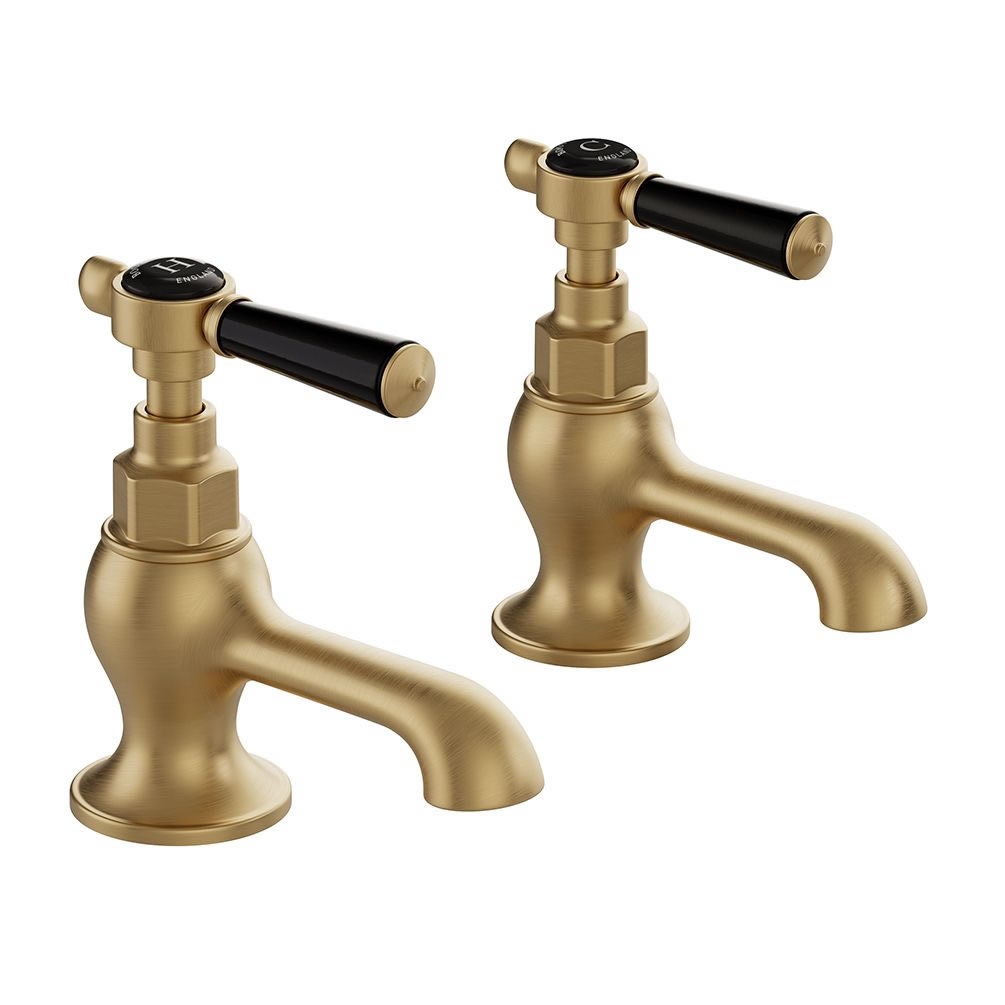 Booth & Co. Axbridge Black Lever Brushed Brass Basin Pillar Taps