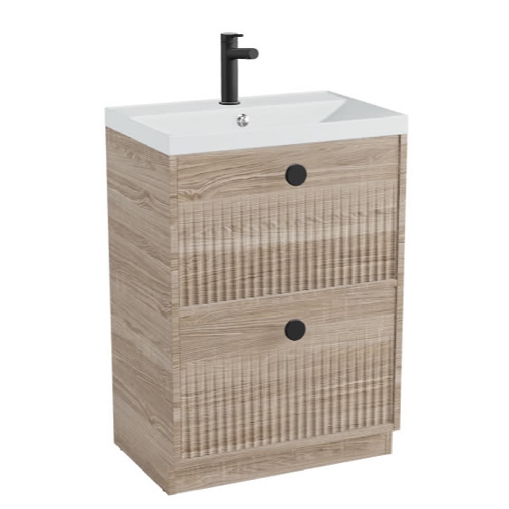 Vado Safari Fluted 600mm Natural Oak Floorstanding Vanity Unit & Mineral Basin