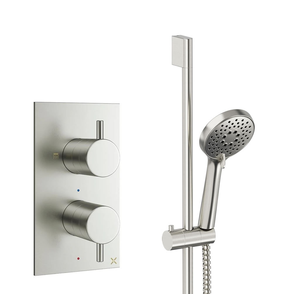 Cutout image of Crosswater Design Brushed Nickel Single Outlet Slide Rail Shower Set