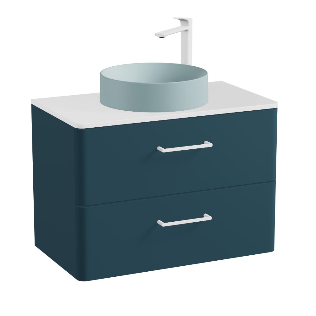 Vado Cameo 800mm Atlantic Blue Wall Hung 2 Drawer Vanity Unit, Gloss Worktop & Cove Blue Basin