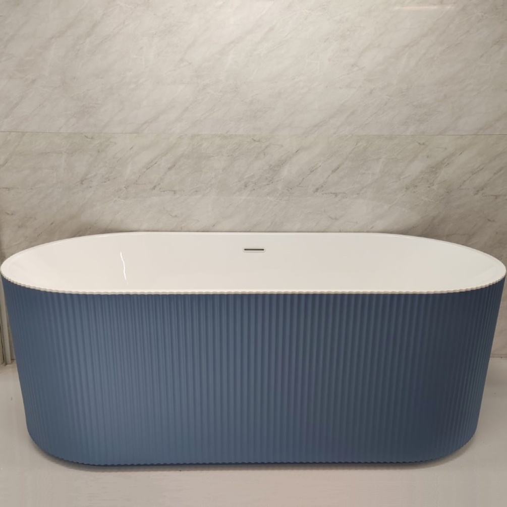 Product Lifestyle Image of Camden 1500mm Rippled Double Ended Freestanding Bath in Blue Painted Finish - CAMDEFB1500-PAINTED