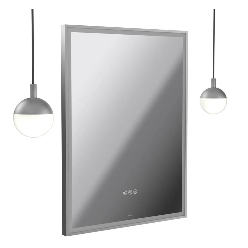 Vado Safari Satin Chrome 600mm Illuminated Mirror With 2 Pendant Globe Lights