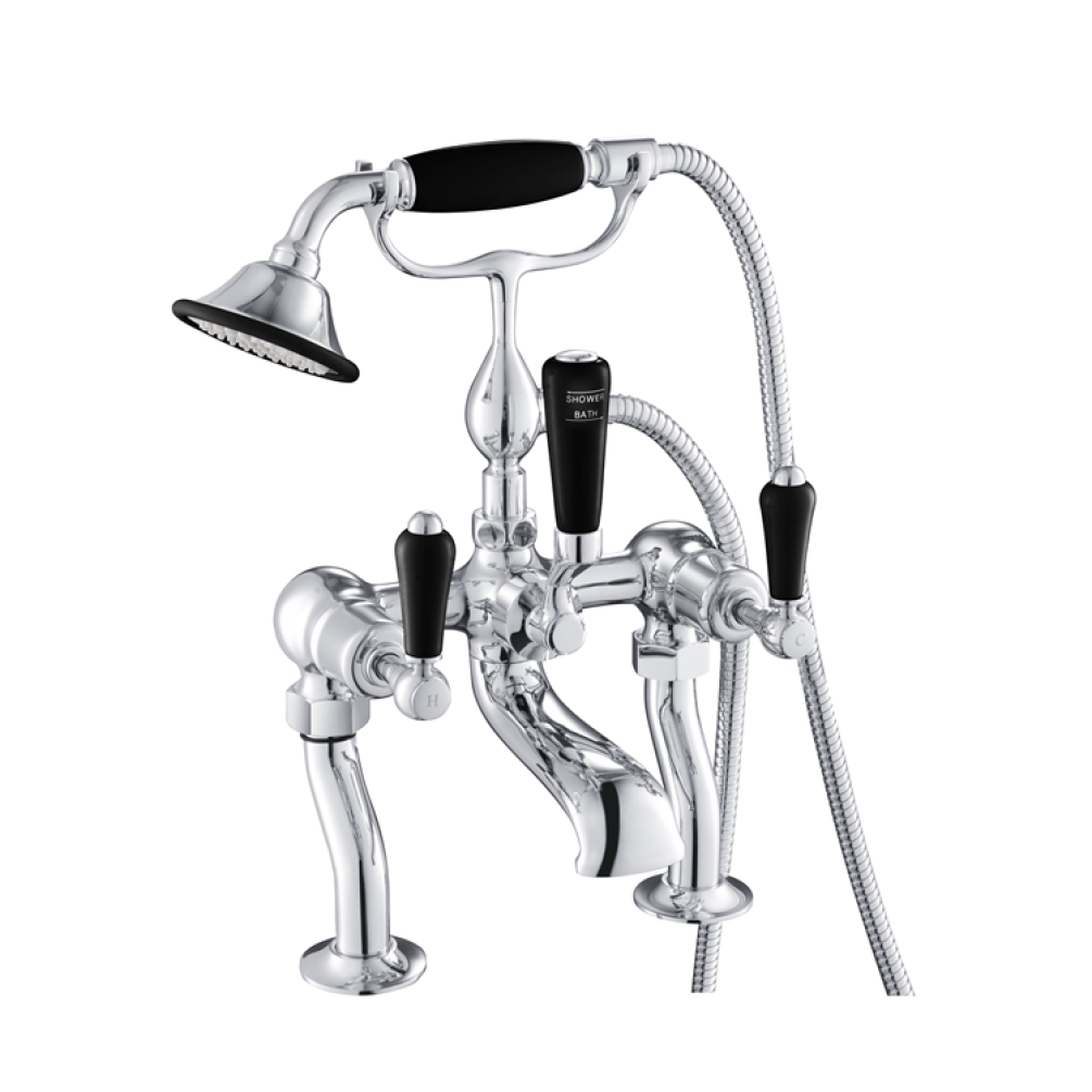 Photo of JTP Grosvenor Lever Chrome Deck Mounted Bath Shower Mixer with Kit - Black Levers