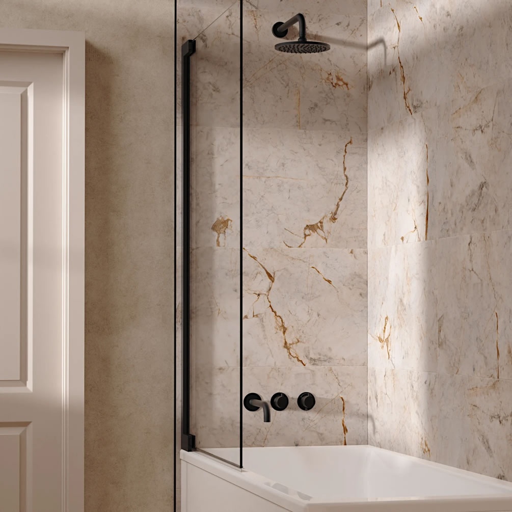 Lifestyle image of Crosswater Module Matt Black Dual Outlet Rainfall Shower Bath Set
