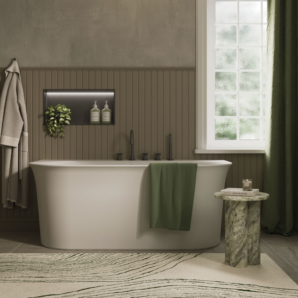 Crosswater Cursa Petite Matt White Back To Wall 1500mm Freestanding Bath - Lifestyle Image 1
