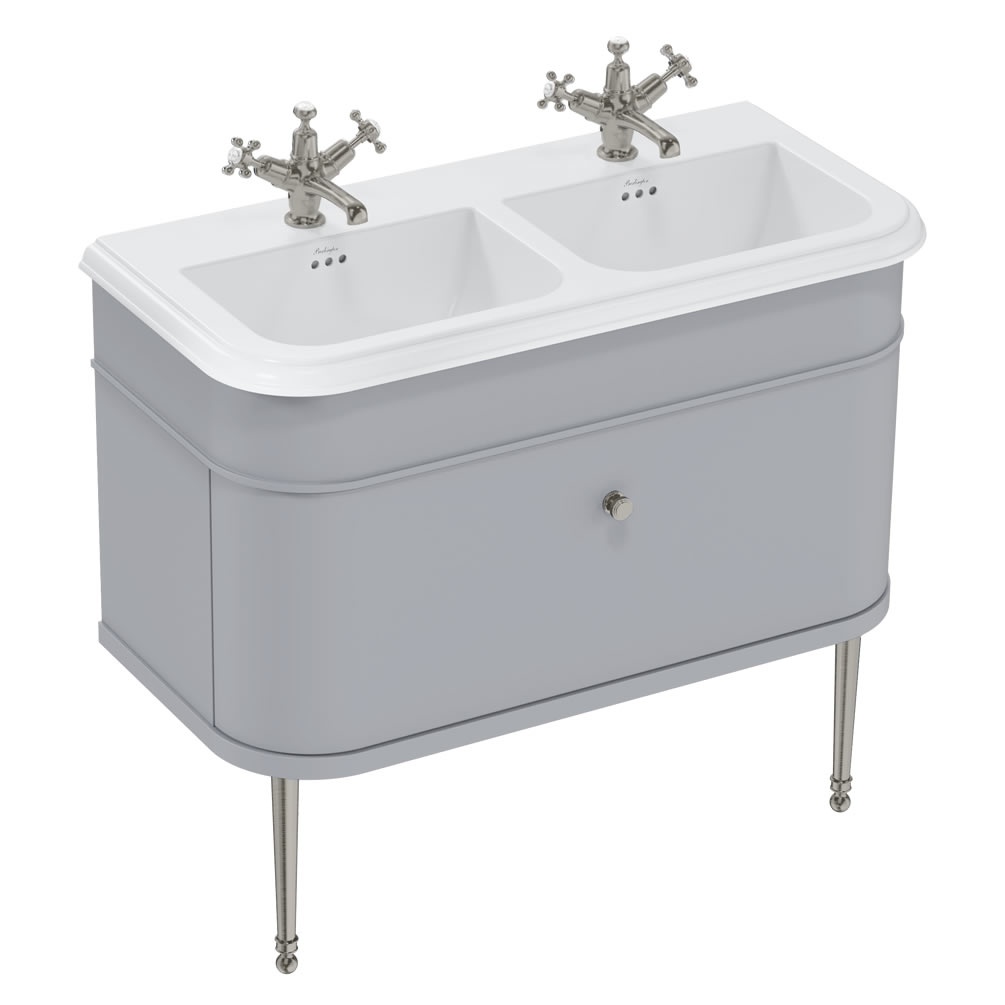Burlington Chalfont 1000mm Double Basin, Grey Vanity Unit & Nickel Legs