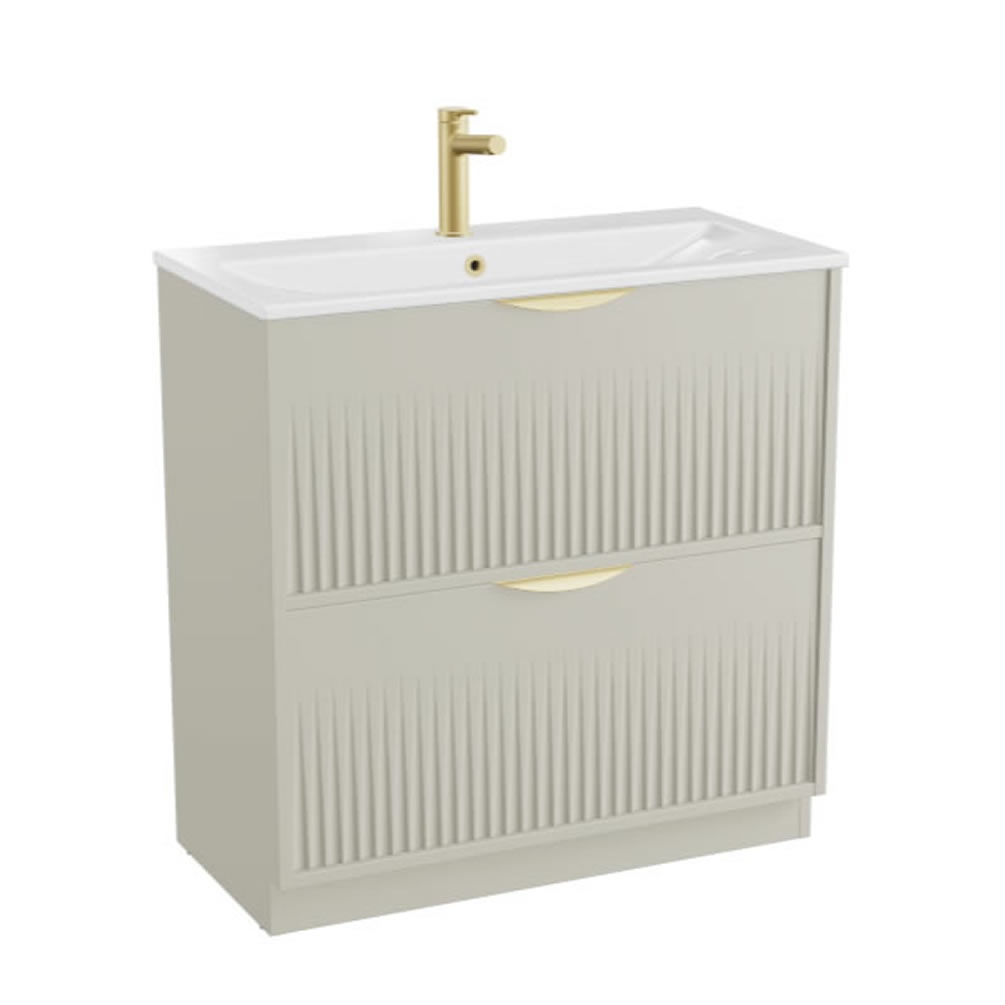 Vado Safari Fluted 600mm Sage Green Floorstanding Vanity Unit & Ceramic Basin