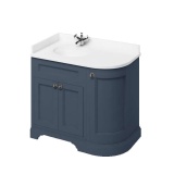 Product Cut out image of the Burlington Minerva 980mm Left Handed Curved Worktop & Blue Freestanding Vanity Unit with white worktop