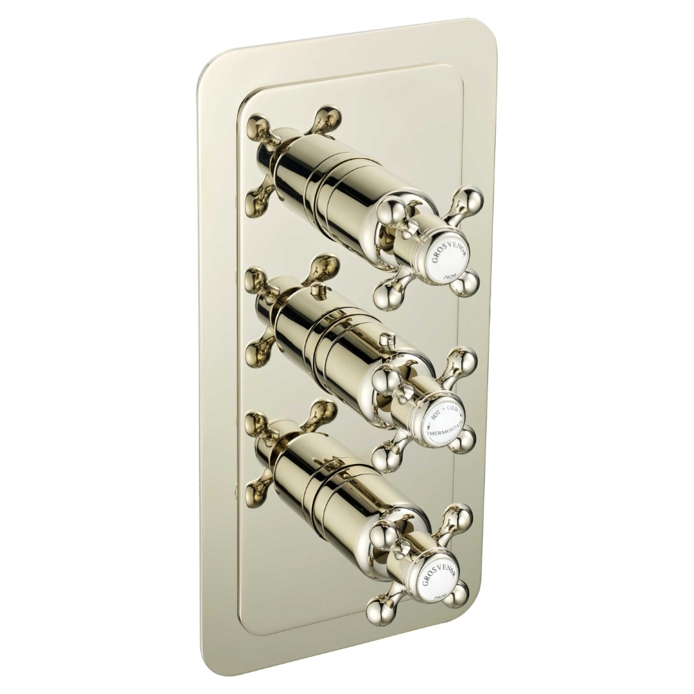 JTP Grosvenor Cross Nickel 3 Handle 3 Outlet Thermostatic Shower Valve Cut Out