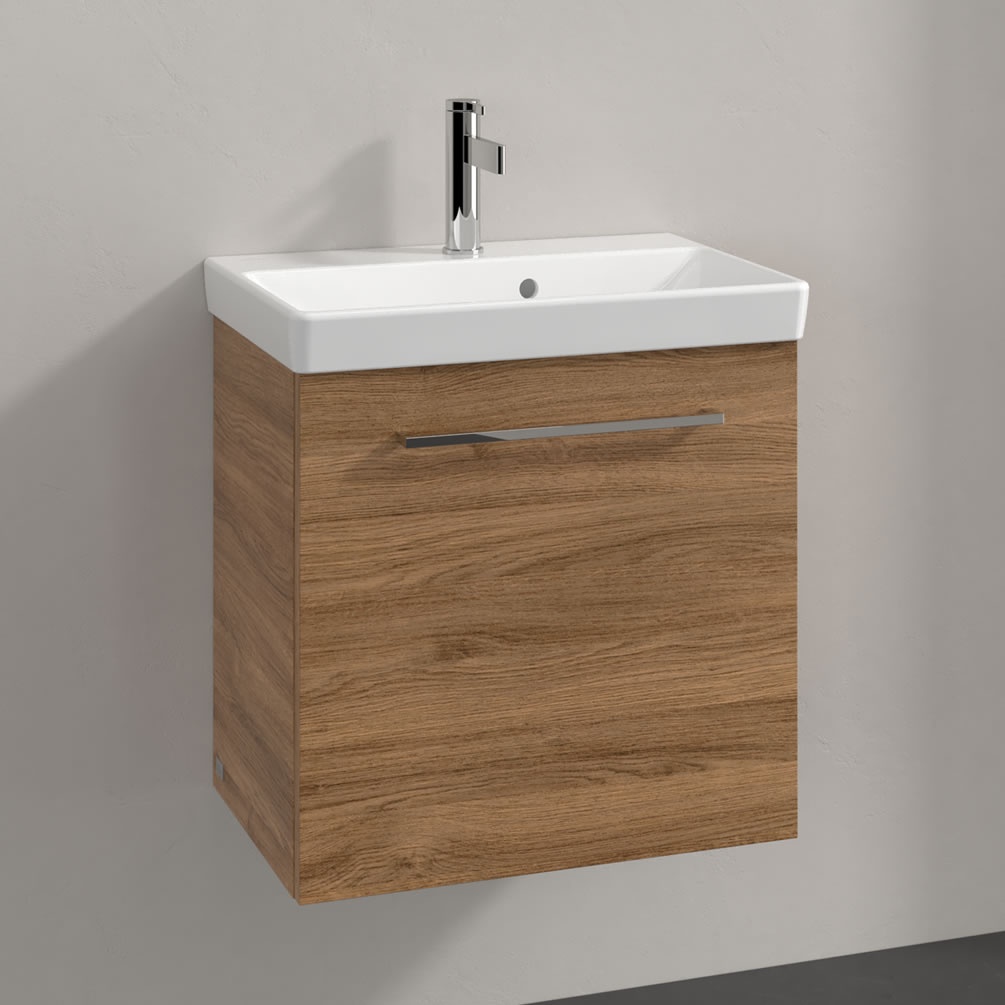 Lifestyle image of Villeroy & Boch Avento Kansas Oak 550mm Wall-Hung Basin Vanity Unit
