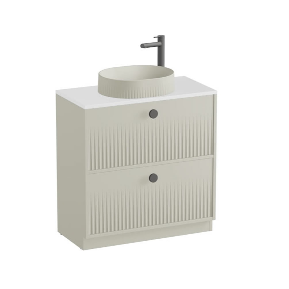 Vado Safari Fluted 800mm Cashmere Floorstanding Vanity Unit & Gloss Worktop